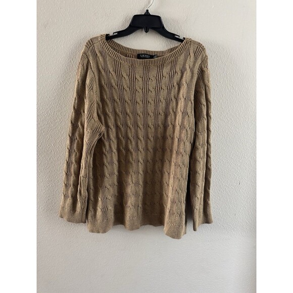 Ralph Lauren Cable-Knit Cotton-Blend Boatneck Sweater Gold Lurex plus size 3x - Picture 3 of 16